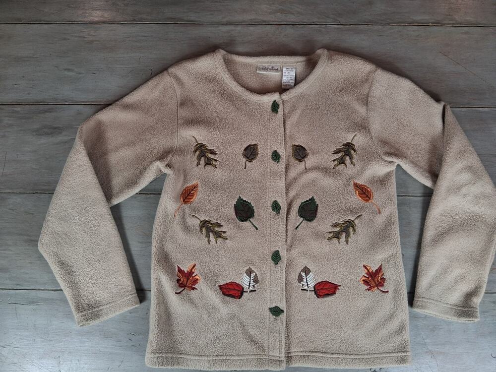 Nick & Sarah Small Button Up Fall Leaf Embroidered Autumn Colorful Sweater